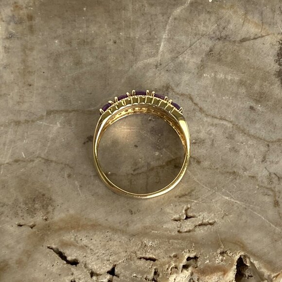 Gold Vermeil Sterling Silver 925 Prong Set Oval Amethyst CZ Wide Band Ring Sz 9 - Picture 8 of 16